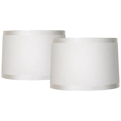 Set of 2 Off-White Fabric Medium Drum Lamp Shades 15" Top x 16" Bottom x 11" High (Spider) Replacement with Harp and Finial - Spring crest