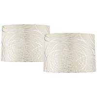 Set of 2 Round Hardback Tapered Drum Lamp Shades Off-White Silver Circles Medium 15" Top x 16" Bottom x 11" High Spider Fitting with Replacement Harp