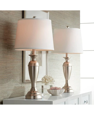 Blair Traditional Table Lamps 25" Tall Set of 2 Brushed Nickel Silver Metal Candlestick White Drum Shade for Bedroom Living Room House Home Bedside Ni