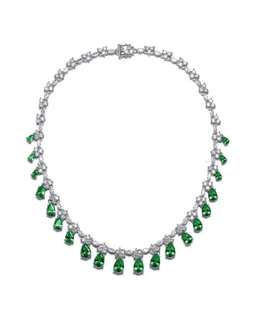 Cubic Zirconia Sterling Silver White Gold Plated Evening Necklace