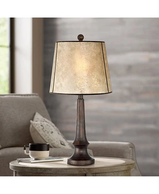 Naomi Industrial Rustic Farmhouse Table Lamp 25" High Aged Bronze Brown Beige Mica Tapered Drum Shade Decor for Bedroom Living Room House Home Be