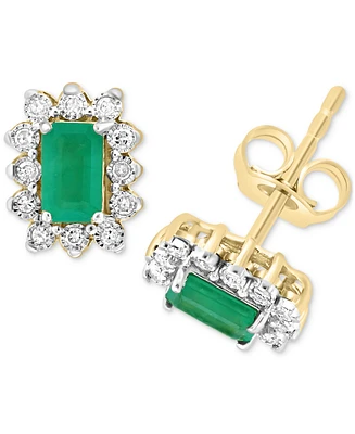 Effy Emerald (1/2 ct. t.w.) & Diamond (1/10 ct. t.w.) Halo Stud Earrings in Gold-Plated Sterling Silver