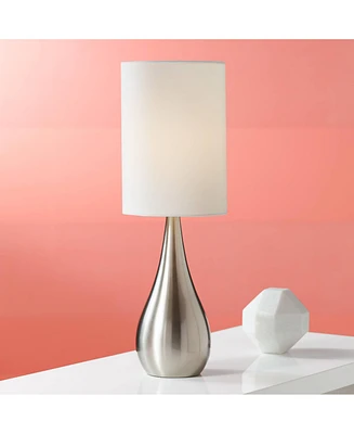 Modern Accent Table Lamp 21" High Brushed Nickel Silver Metal Teardrop White Cylinder Uno Shade Decor for Bedroom Living Room House Home Bedside