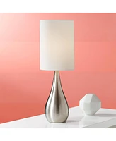 Modern Accent Table Lamp 21" High Brushed Nickel Silver Metal Teardrop White Cylinder Uno Shade Decor for Bedroom Living Room House Home Bedside