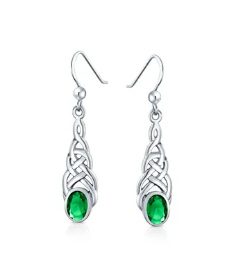 Bling Jewelry Bff Green Oval Bezel Love Knot Dangle Irish Celtic Earrings Fish Hook Sterling Silver