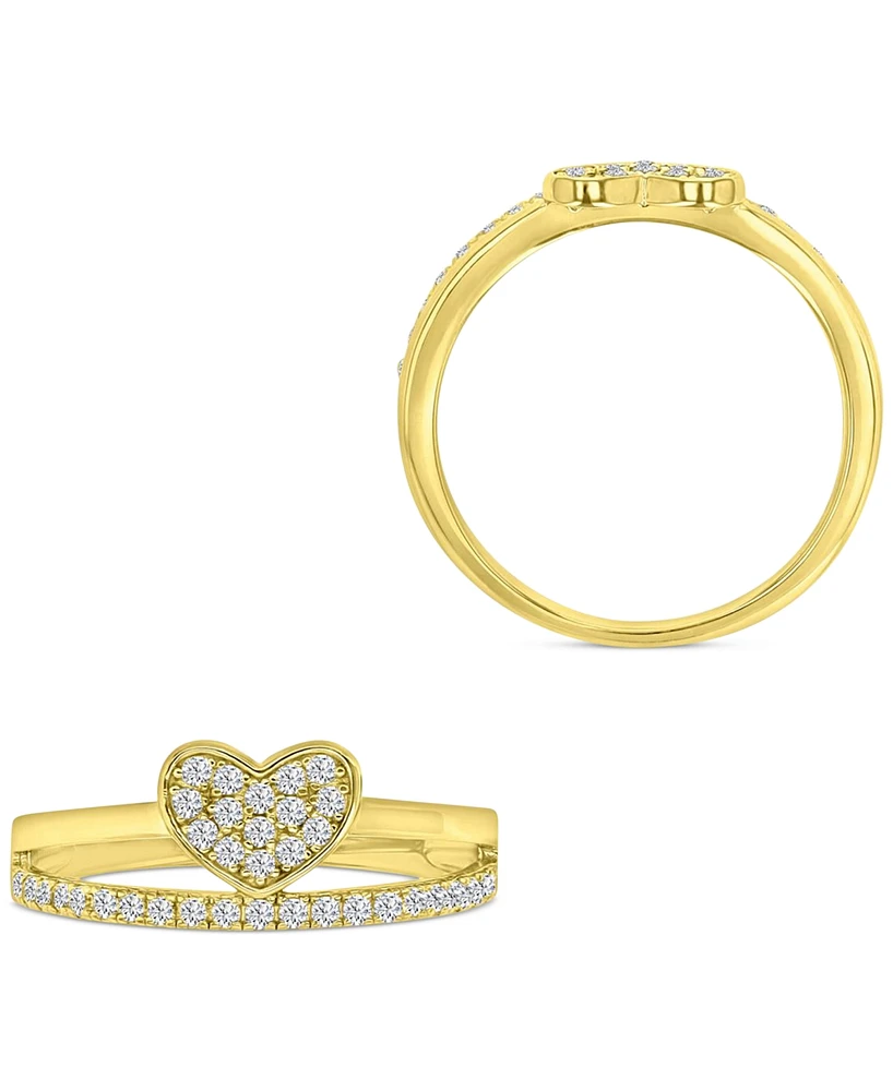 Cubic Zirconia Heart Cluster Split Shank Ring 14k Gold-Plated Sterling Silver