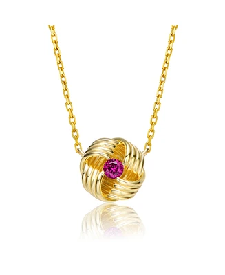 Sterling Silver 14K Gold Plated and Red Cubic Zirconia Round Pendant Necklace