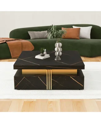 Modern Black Square Storage Coffee Table With 4 Drawers