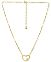 Giani Bernini Cubic Zirconia Accent Open Heart Pendant Necklace in Gold over Silver, 16" + 2" extender, Created for Macy's