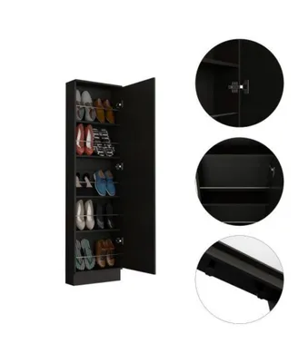 Leto Xl Shoe Rack, Mirror, Five Interior Shelves, Single Door Cabinet - Black