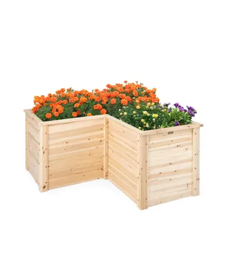 24 Inch L-Shaped Wooden Raised Garden Bed with Open-Ended Base
