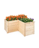 24 Inch L-Shaped Wooden Raised Garden Bed with Open-Ended Base