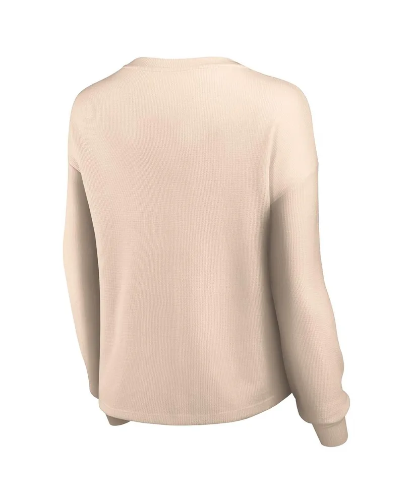 Women's Fanatics Tan Distressed Buffalo Bills Go For It Notch Neck Waffle Knit Lightweight Long Sleeve T-shirt