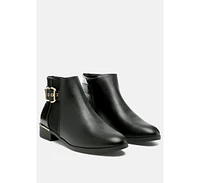 Frothy Buckled Ankle Boots With Croc Detail