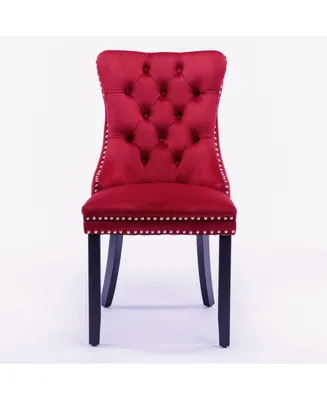 Classic Velvet Dining Chairs, High-end Tufted Solid Wood Contemporary Velvet Upholstered Dining Chair with Wood Legs Nailhead, Set Of 2,Burgundy, Wine