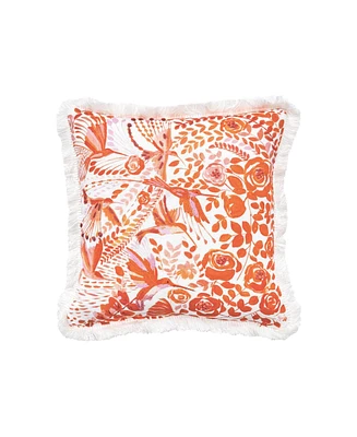 10" x 10" Hummingbird Bird Orange Floral Cotton Decor Small/Petite Accent Pillow