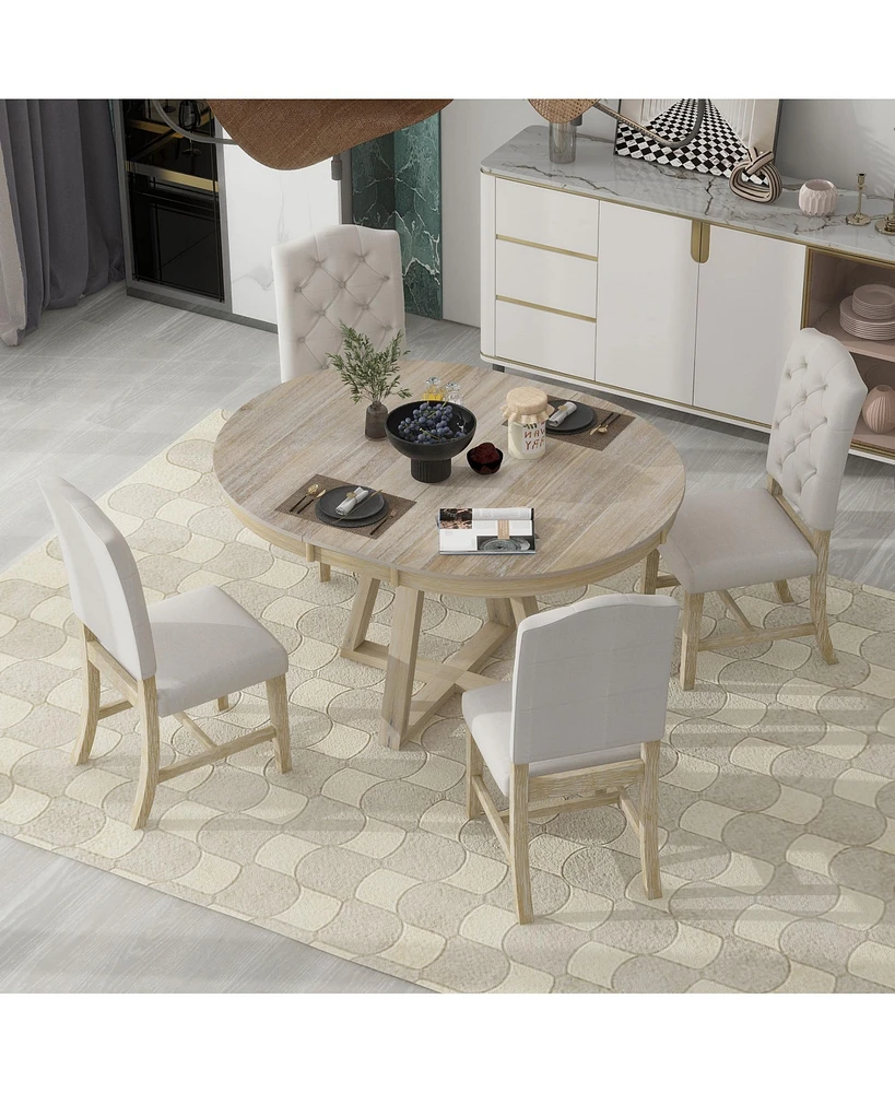 Retro 5-Piece Dining Set with Round Table and Chairs