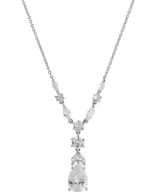 Eliot Danori Rhodium-Plated Pear-Shape Cubic Zirconia Lariat Necklace, 16" + 2" extender, Created for Macy's