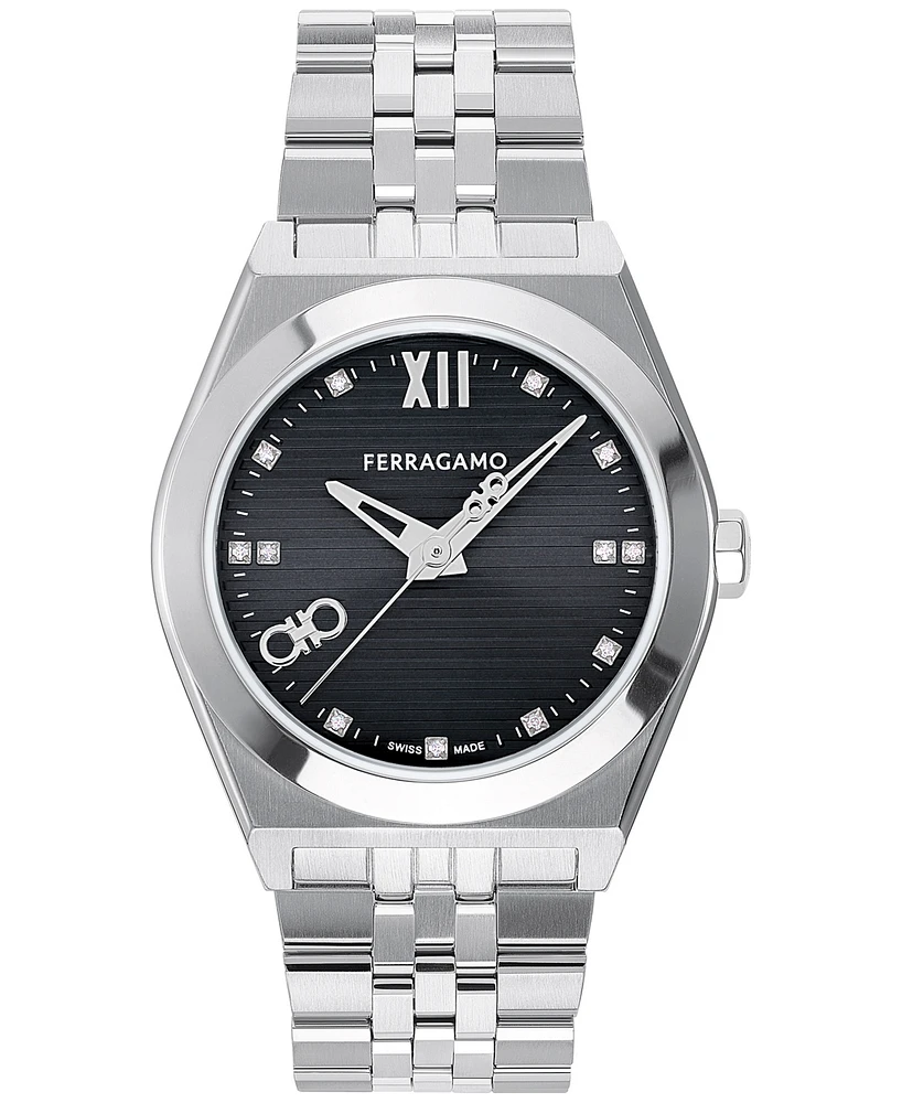 Salvatore Ferragamo Men's Swiss Diamond (1/20 ct. t.w.) Stainless Steel Bracelet Watch 40mm