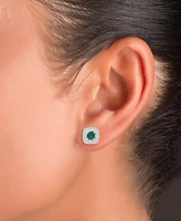 2-Pc. Set Lab-Grown Emerald (3 ct. t.w.) & Lab-Grown White Sapphire (7/8 ct. t.w.) Square Halo Pendant Necklace & Matching Stud Earrings in Sterling S