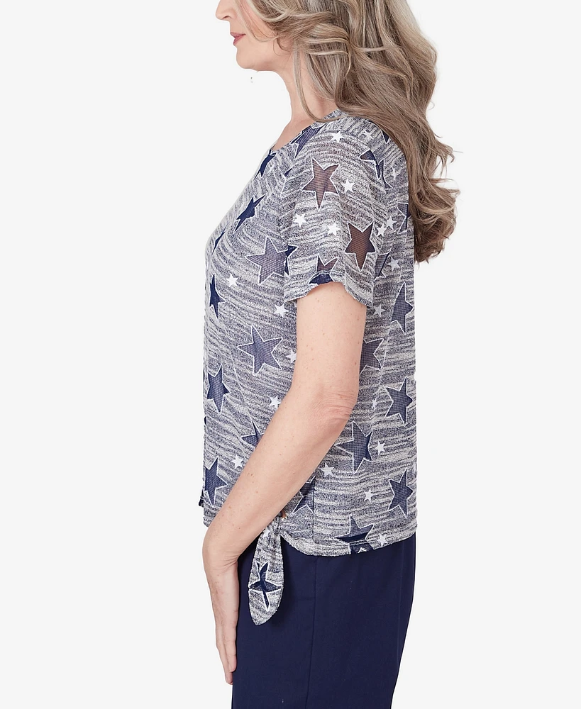 Alfred Dunner Women's All American Lined Space Dye Stars T-shirt with Side Tie