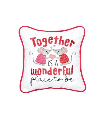 10" x 10" Together Is A Wonderful Place To Be Mouse Valentine's Day Small/Petite Accent Pillow