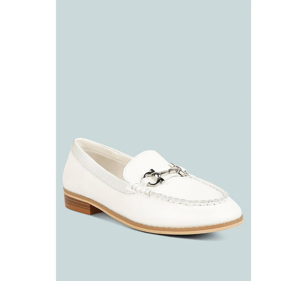 Holda Womens Horsebit Embellished Loafers With Stitch Detail