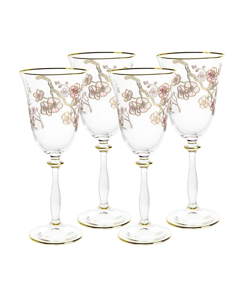 Vivience Floral Design Wine Glasses 6.25 oz, Set of 4