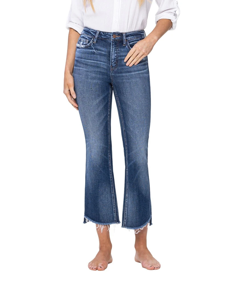 Flying Monkey Women's High Rise Cropped Step Hem Flare Jeans