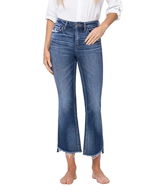 Flying Monkey Women's High Rise Cropped Step Hem Flare Jeans