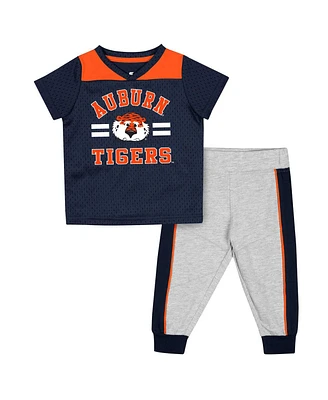 Baby Boys and Girls Colosseum Navy, Heather Gray Auburn Tigers Ka-Boot-It Jersey Pants Set