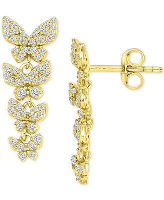 Cubic Zirconia Pave Butterfly Graduated Drop Earrings in 14k Gold-Plated Sterling Silver
