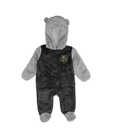 Baby Boys and Girls Black Vegas Golden Knights Game Nap Teddy Fleece Bunting Full-Zip Sleeper