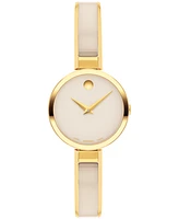 Movado Women's Moda Swiss Quartz Taupe Ceramic Gold-Tone Yellow Pvd Watch 24mm