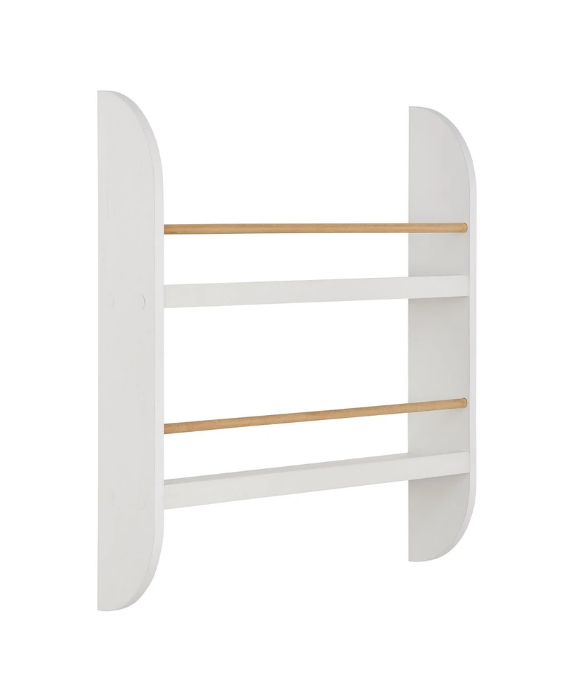Danya B Steiner Rounded Contemporary 2-Tier Kids Book or Magazine Storage Wall-Mount Bookcase with Contrasting Wood-Toned Rods
