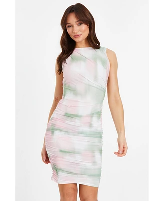 Quiz Women's Mesh Ruched Mini Dress