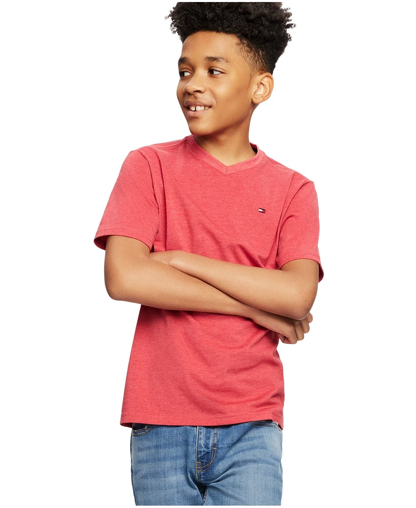 Tommy Hilfiger Big Boys' Solid Embroidered Logo V-Neck Tee