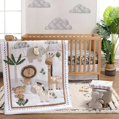 The Peanutshell Safari Serenity Cotton Crib Bedding Set for Baby Boys and Baby Girls, 4 Pieces