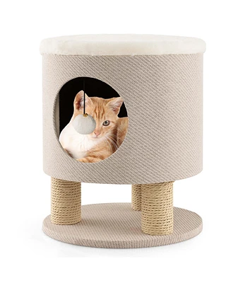 3-in-1 Cat Condo Stool Kitty Bed with Scratching Posts & Plush Ball Toy