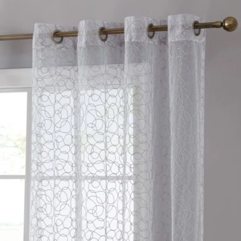 Audrey Embroidered Sheer Voile Window Curtain Rod Pocket Valance For Kitchen Bedroom Small Windows Bathroom
