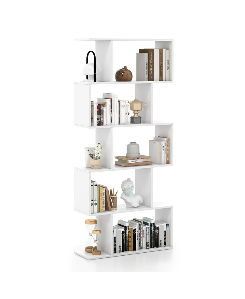 1 Pc 5-Tier Bookshelf Geometric S-Shaped Bookcase Room Divider Storage Display Shelf