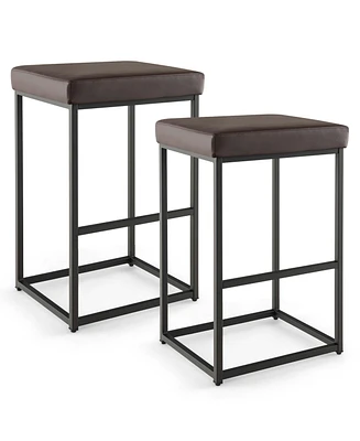 30" Barstools Set of 2 Upholstered Bar Height Chairs Pu Leather w/Footrest