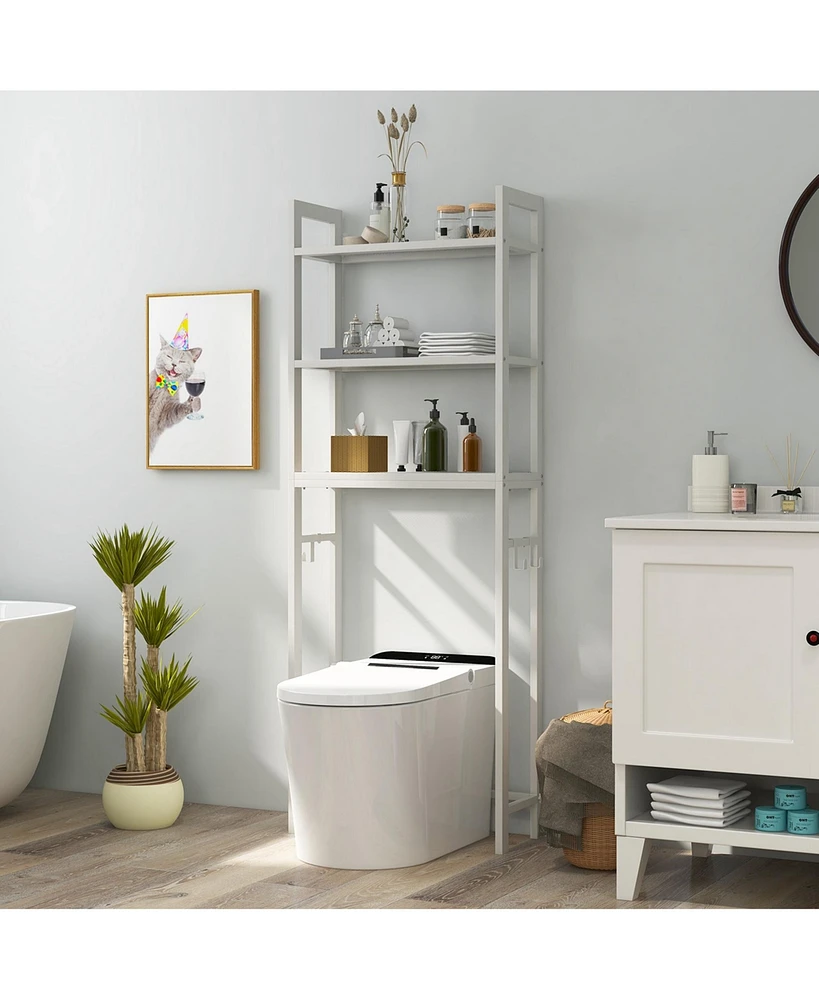 Costway Over-The-Toilet Storage Shelf Space Saving Metal Bathroom Organizer Hooks