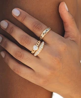 Sterling Forever Cubic Zirconia Genuine Shell Pearl Kimber Stacking 3 Piece Ring Set