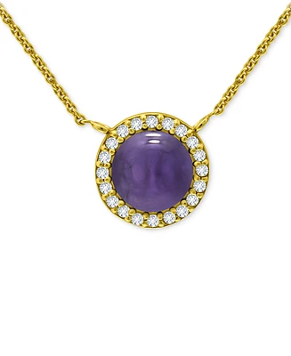 Giani Bernini Onyx & Cubic Zirconia Halo Pendant Necklace 18k Gold-Plated Sterling Silver, 16" + 2" extender (Also Dyed Howlite), Created for Ma