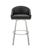 Armen Living Eleanor 26" Swivel Counter Stool in Brushed Stainless Steel and Faux Leather