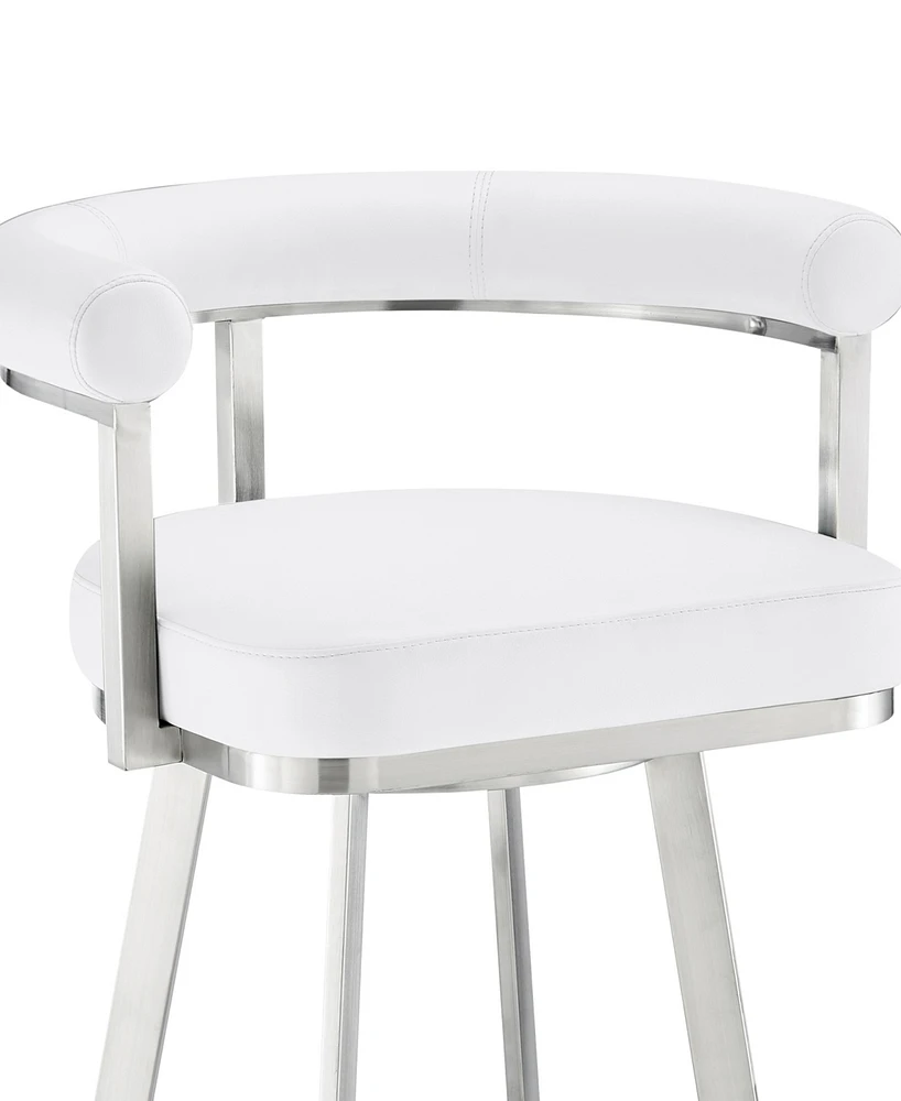 Armen Living Magnolia 26" Swivel Counter Stool in Brushed Stainless Steel with Faux Leather