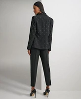 Karl Lagerfeld Womens Bead Embellished Single Button Blazer Contrast Trim Scalloped Cuff Blouse Slim Leg Ankle Pants