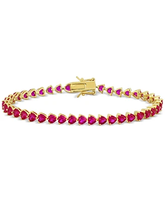 Lab-Grown Ruby Heart Shape Tennis Bracelet (12-1/3 ct. t.w.) in Yellow-Plated Sterling Silver