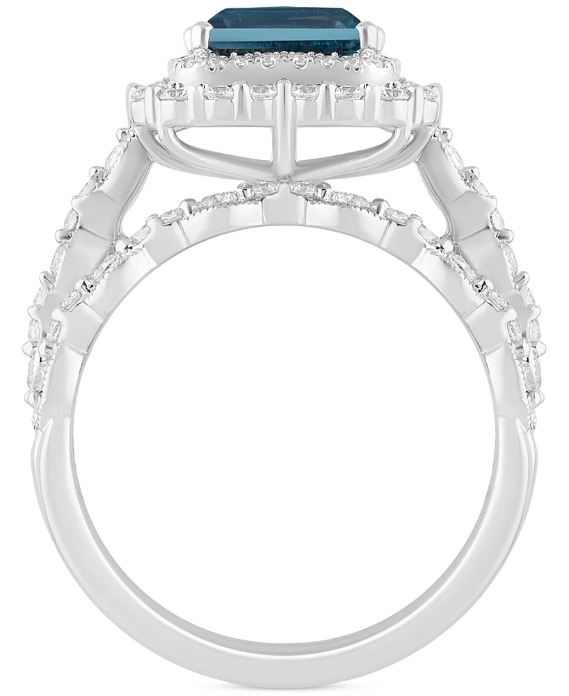 London Blue Topaz (2-7/8 ct. t.w.) & Diamond (7/8 Double Halo Bridal Set 14k White Gold